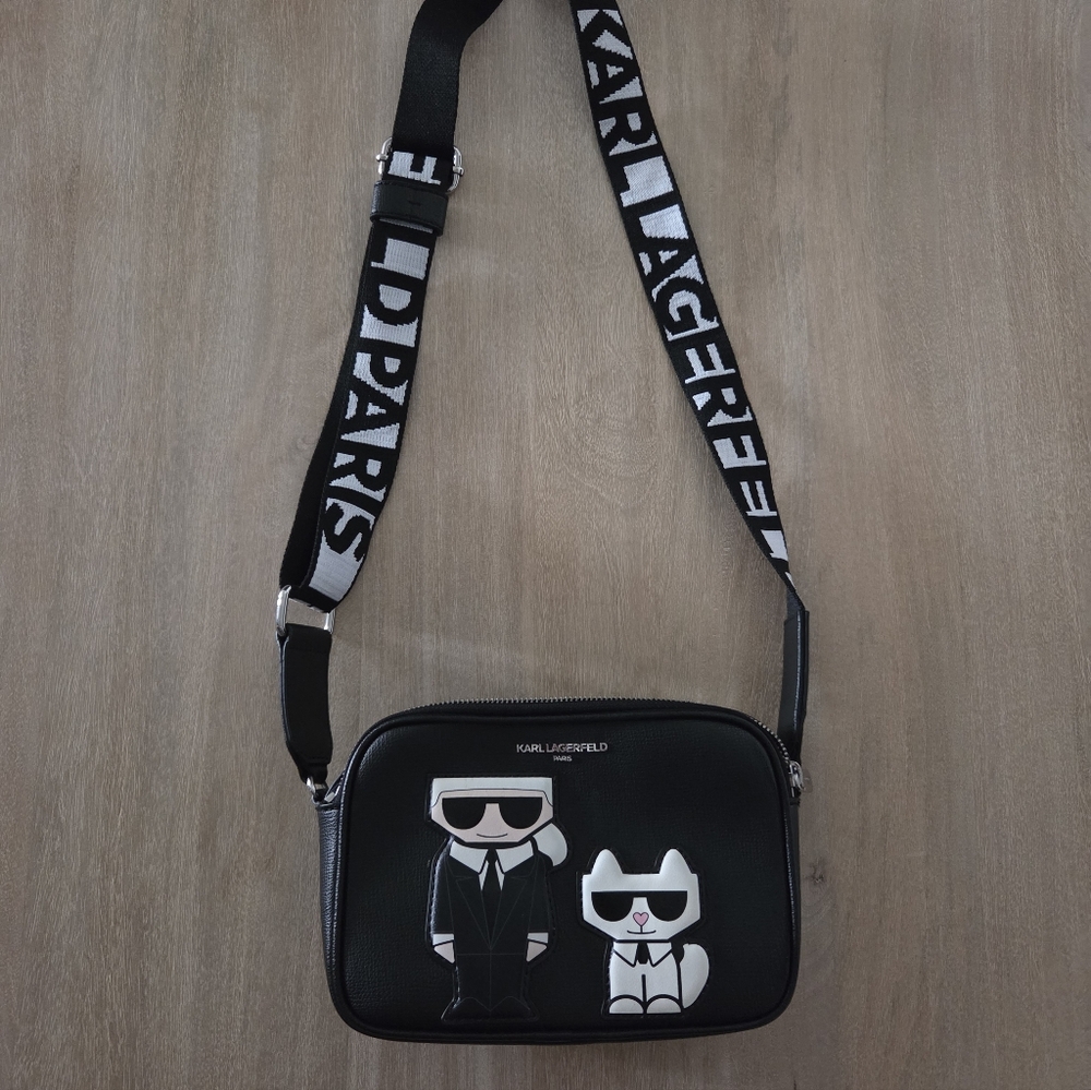 Karl Lagerfeld Black Crossbody Bag with Character Patches